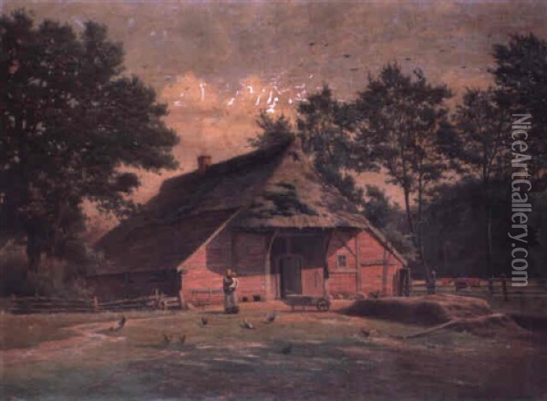 Barn In A Landscape Oil Painting - Friedrich Johann C.E. Preller the Elder