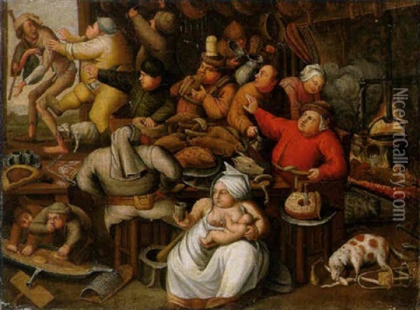 Die Fette Kuche Oil Painting - Marten van Cleve the Elder