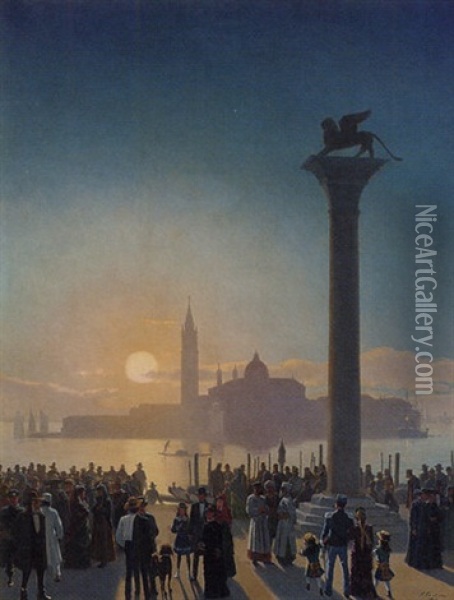 San Giorgio Maggiore Seen From The Piazzetta, Venice Oil Painting - Niels Fristrupp