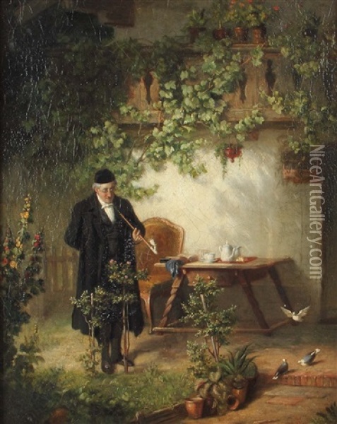 Pfeifenraucher Im Garten Oil Painting - Carl Naumann