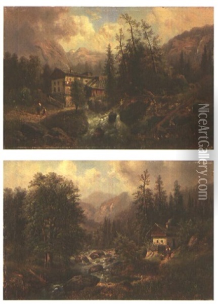 Landschaften An Wildbachen (pair) Oil Painting - Gustav Barberini