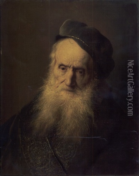 A Tronie: Study Of The Head And Shoulders Of An Old Bearded Man, Wearing A Cap Oil Painting - Jan Lievens