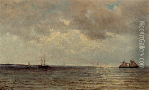 Ships At Sea Oil Painting - Willem Joannes Schuetz