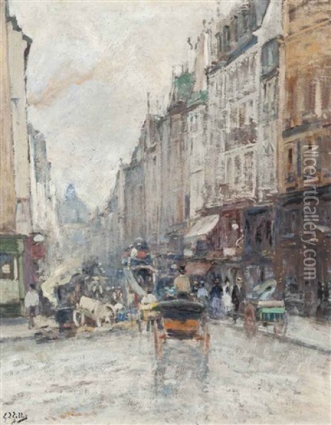 Rue De Seine, Towards The Grand Palais, Paris Oil Painting - Eugene Louis Gillot