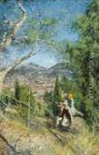 Sur Un Chemin, Vue Panoramique Oil Painting - Jean-Francois Raffaelli