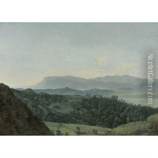 Extensive Mountainous Landscape Oil Painting - Jean Joseph Xavier Bidault