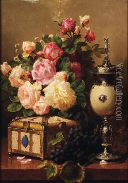 Nature Morte Au Bouquet De Fleurs Et A La Coupe Oil Painting - Jean-Baptiste Robie