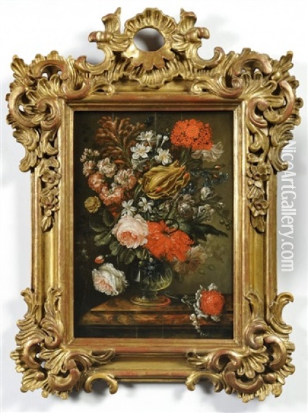 Two Floral Still Lifes Oil Painting - Caspar Hirschel