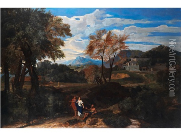 Arkadische Landschaft Mit Palastgebauden Und Figurenstaffage Oil Painting - Francisque Millet