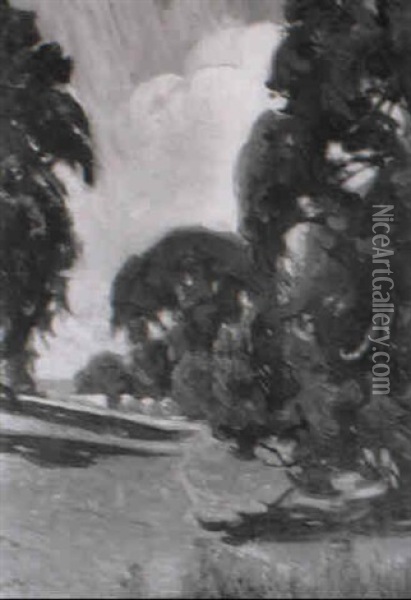 Trees In Rolling Parkland Oil Painting - Frederick Hall