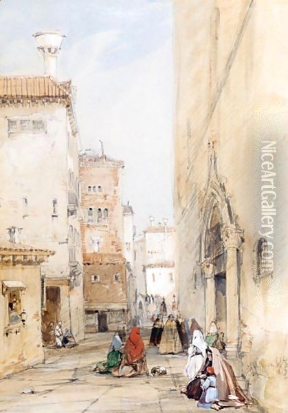 Figures On A Street In Venice Oil Painting - James Holland