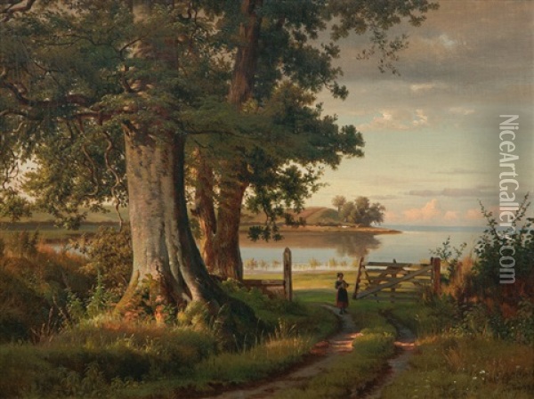 Landscape In East Holstein Oil Painting - Ludwig Heinrich Theodor (Louis) Gurlitt