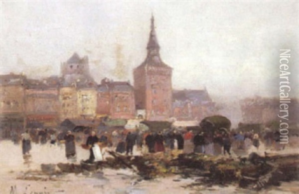 Market Square Oil Painting -  Marcel-Lenoir (Jules Oury)