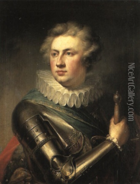 Portrait Du Comte Louis Starzynski, Portant Une Armure Oil Painting - Johann Baptist Lampi the Elder