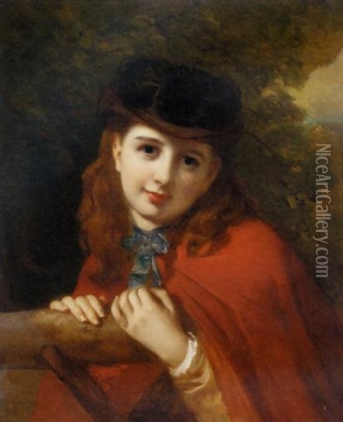 Portrait Of A Girl In A Red Cloak Oil Painting - Samuel John Carter