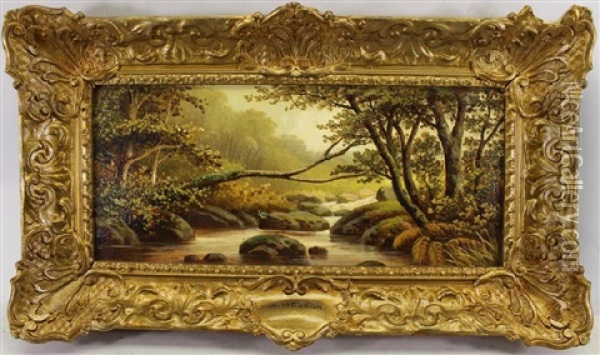 Oil On Board Painting Of A River Landscape Oil Painting - William Mellor