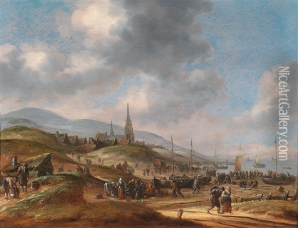 Ansicht Des Strandes Bei Scheveling Oil Painting - Thomas Heeremans