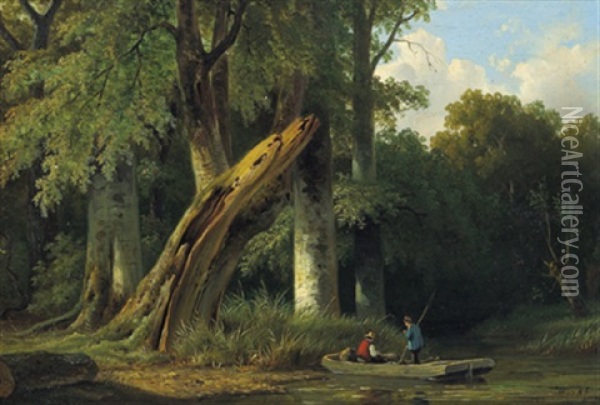 Waldlandschaft Mit Anglern Oil Painting - Maurits Ernest Hugo R. van den Kerkhoff