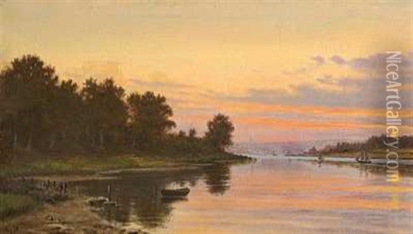 Solnedgang Over En Bugt Oil Painting - Christian Bernh. Severin Berthelsen