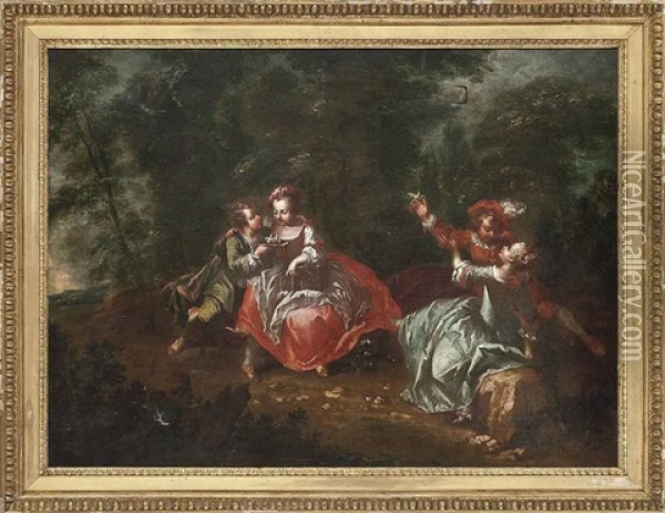 Two Amorous Couples In A Landscape Oil Painting - Nicolas Lancret