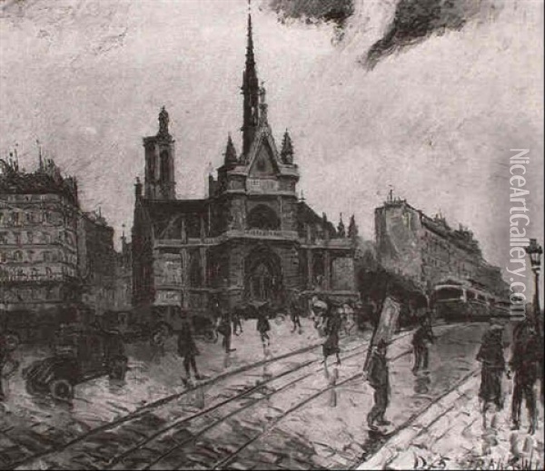 Paris Notre-dame, Jour De Pluie Oil Painting - Henri Malfroy-Savigny