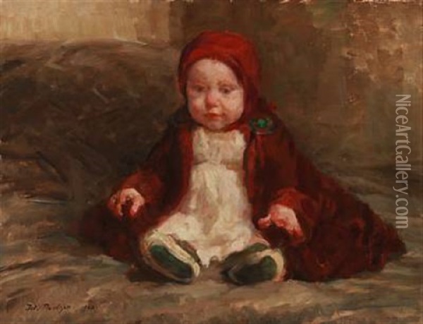 A Little Girl In A Red Coat Oil Painting - Julius Paulsen