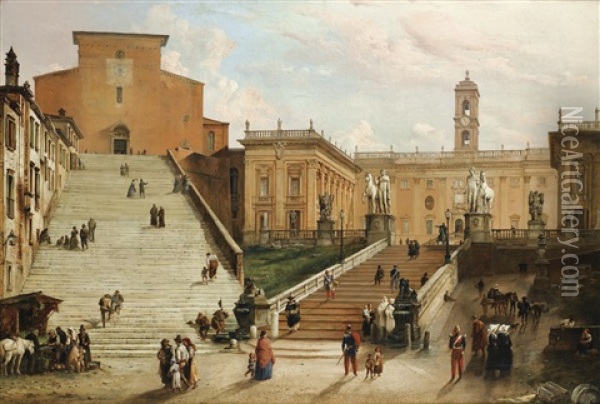 Vue Du Capitole, Rome Oil Painting - Carlo (Le Ferrarin) Ferrari
