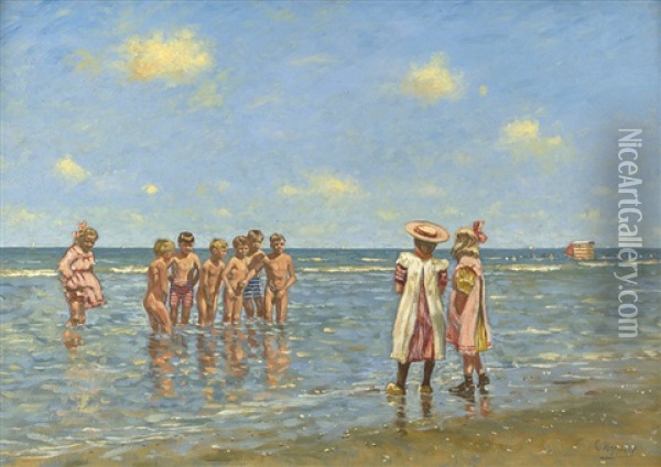 Spielende Kinder Am Strand Oil Painting - Cornelis Koppenol