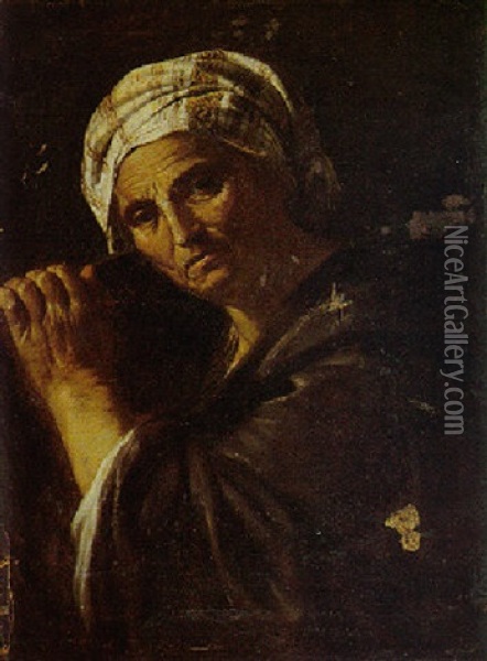 Portrait De Vieille Femme Au Turban Oil Painting - Pier Francesco Mola