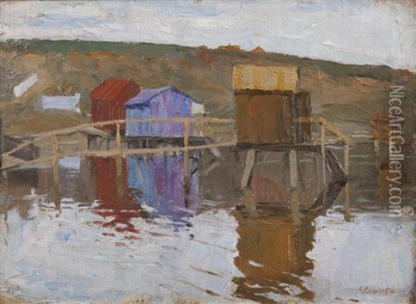 Baraques Au Bord De L'eau Oil Painting - Arnold Borisovich Lakhovsky