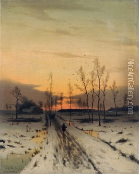 Spazierganger In Einer Abendlichen Winterlandschaft Oil Painting - Eduard Hein