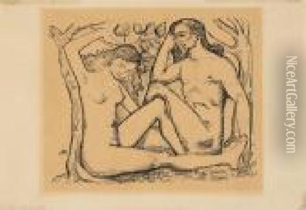 Adam Et Eve Oil Painting - Aristide Maillol