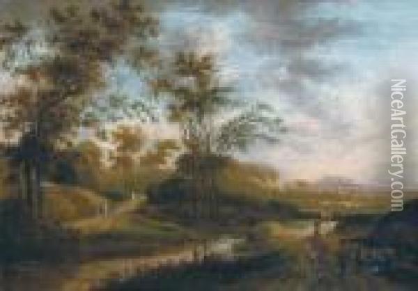 Paesaggio Montuoso Boschivo Con Un Cavaliere Oil Painting - Frederick De Moucheron