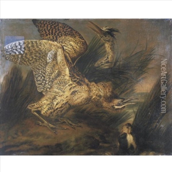 Herons Frightened By A Dog Oil Painting - Philipp Ferdinand de Hamilton