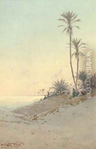 On the banks of the Suez Canal Oil Painting - Augustus Osborne Lamplough