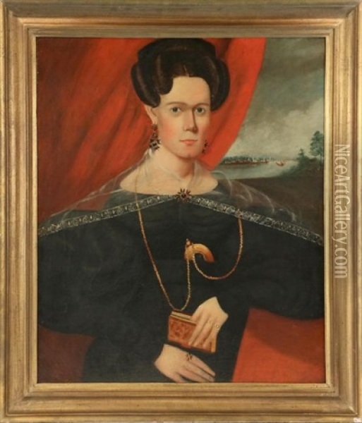 Portrait Of Woman With Gold Necklace Oil Painting - Isaac Sheffield