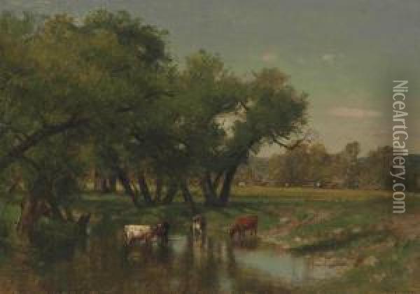 Pastoral Scene With Cows Oil Painting - Thomas Worthington Whittredge