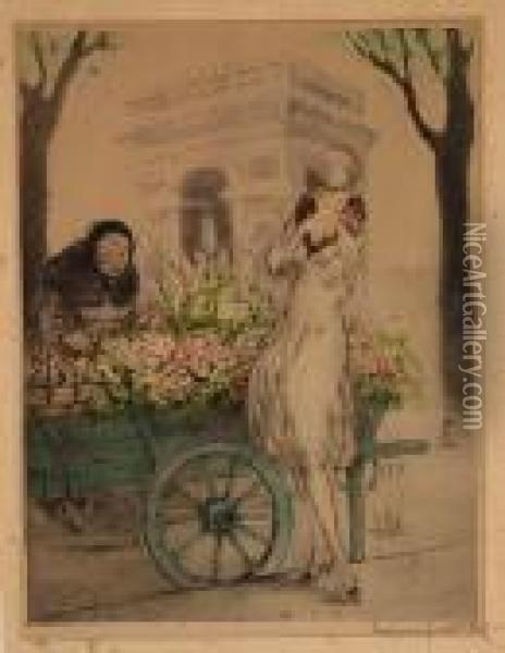 Marchande De Fleurs Oil Painting - Louis Icart