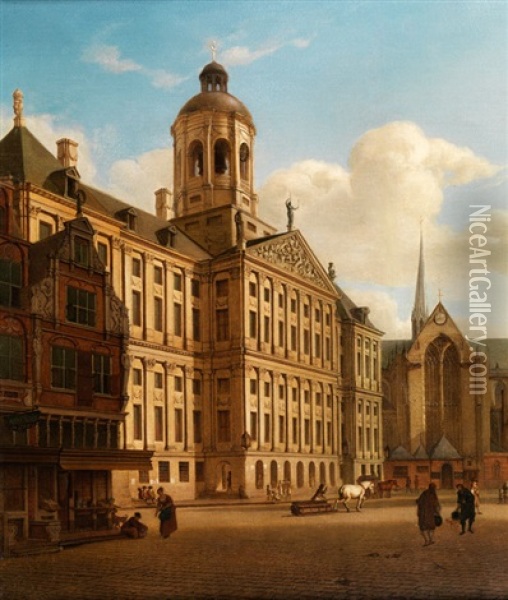 Blick Auf Das Rathaus Auf Dem Damm In Amsterdam Oil Painting - Jan Van Der Heyden