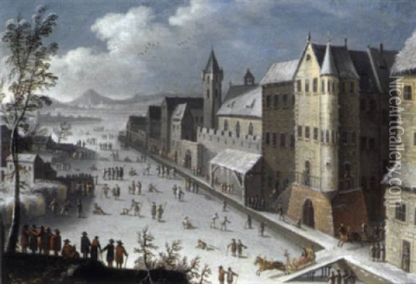 Eisvergnugnen In Einer Stadt Oil Painting - Franz-Joseph (Weber) Textor