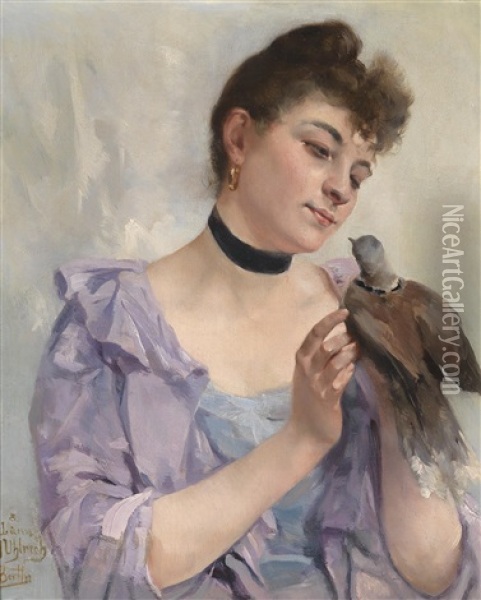 Junge Frau Mit Taube Oil Painting - Alexander Bertin