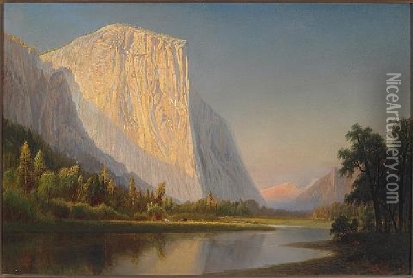 A Small Encampment, El Capitan, In Yosemite Valley Oil Painting - Gilbert Munger