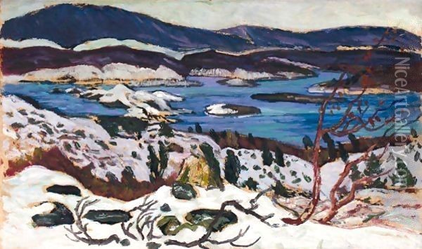 Stora Sjofallet I Winterskrud (Lake Sjofallet In Winter) Oil Painting - Helmer Osslund