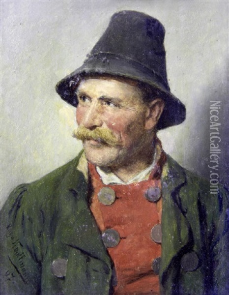 Portrait Of A Man (+ Portrait Of A Woman; Pair) Oil Painting - Hugo Wilhelm Kauffmann