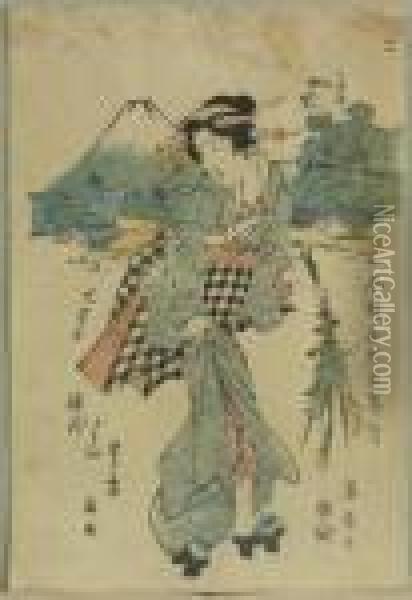 Eisen, Ikeda . Geisha Mit Blumenstrau?, Japan Oil Painting - Keisai Eisen