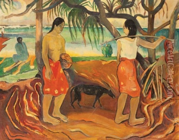 Scene A Tahiti Oil Painting - Paul Gauguin