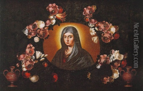 La Virgen En Guirnalda De Flores Oil Painting - Andres Perez