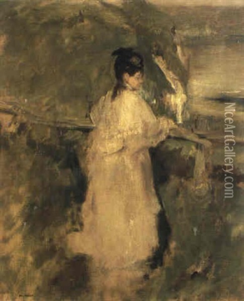 La Femme Sur La Falaise Oil Painting - Eva Gonzales