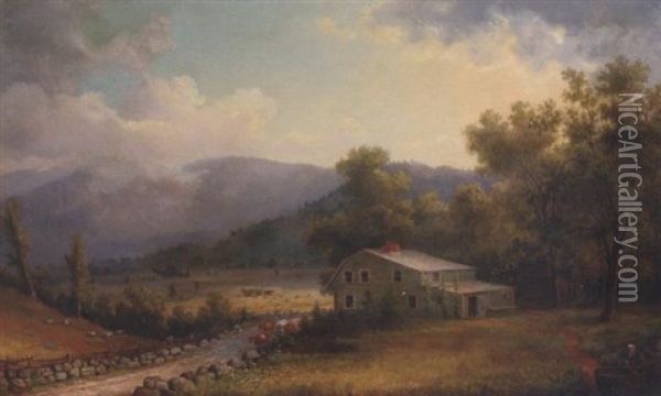 A New England Farm (white Mountains?) Oil Painting - John White Allen Scott