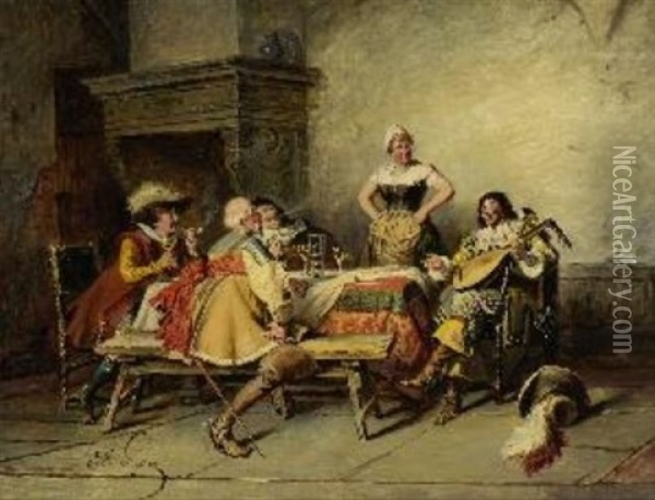 Frohliche Runde Oil Painting - Jakob Emanuel Gaisser